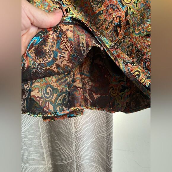 Chico's Jacket Womans Sz M Silk Blend Paisley Multicolor Metallic Button Pocket - Picture 14 of 16
